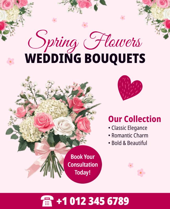 Spring Wedding Flower Bouquets Advertisement Flyer Template