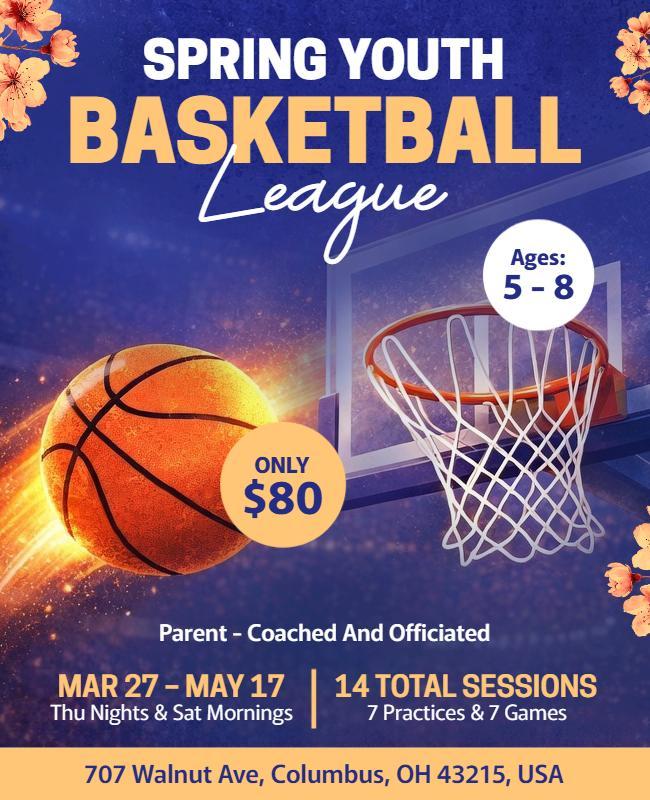 Spring Youth Basketball League Event Poster Template