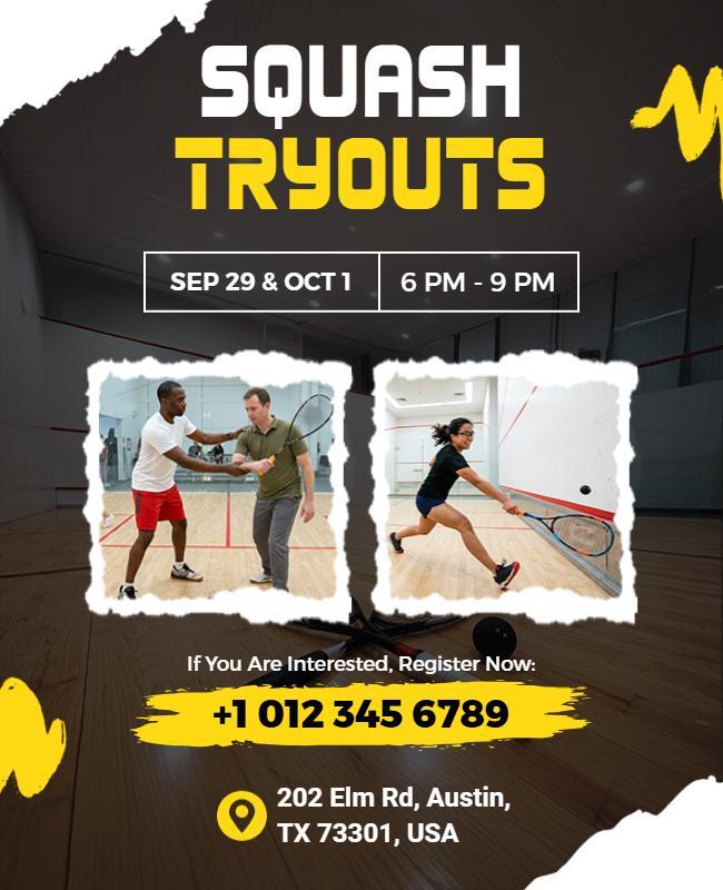 Squash Tryouts Event Flyer Template