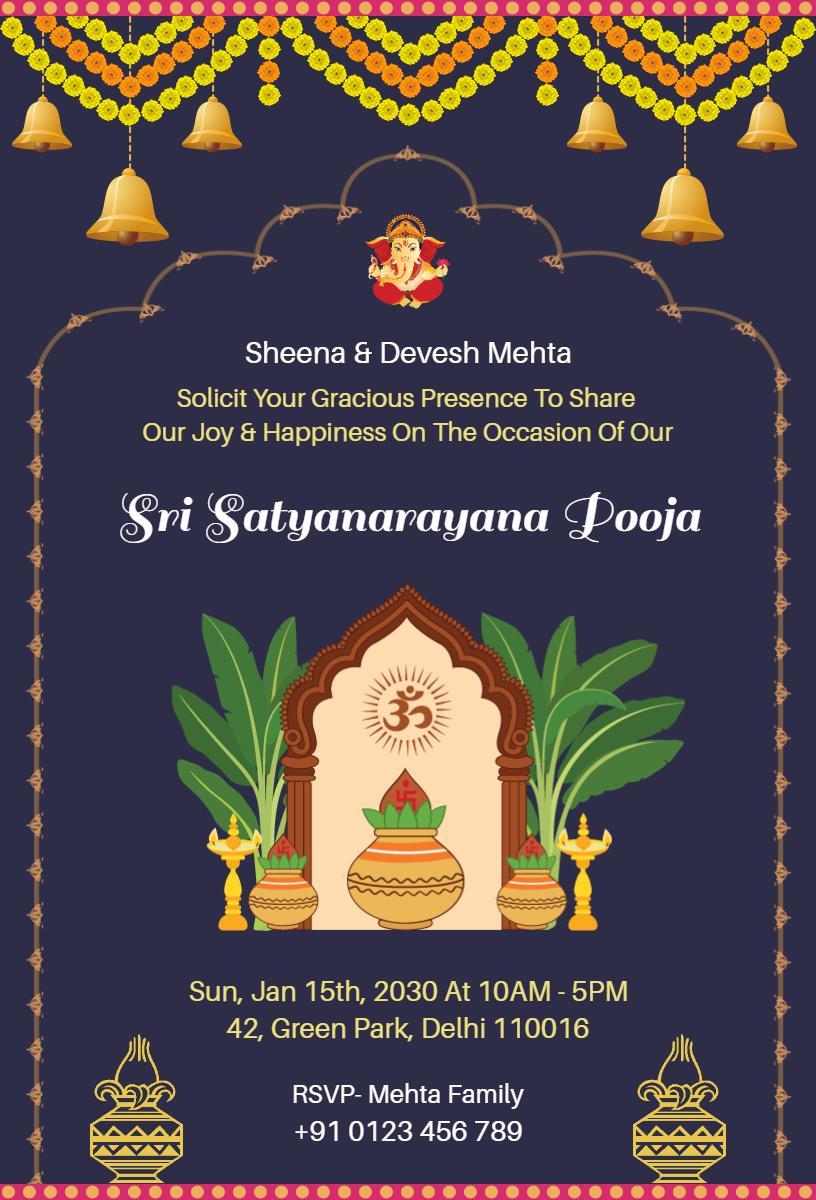 Sri Satyanarayana Pooja Joyous Celebration Invitation Template