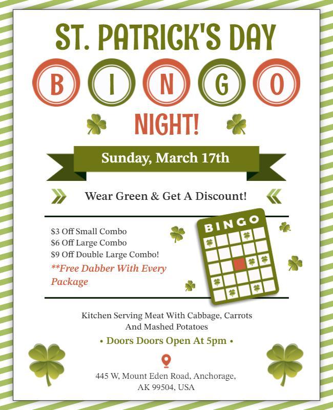 St Patricks Day Bingo Night Flyer Template