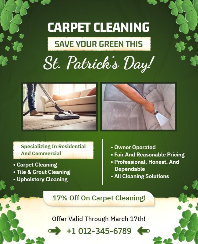 St Patricks Day Carpet Cleaning Service Flyer Template