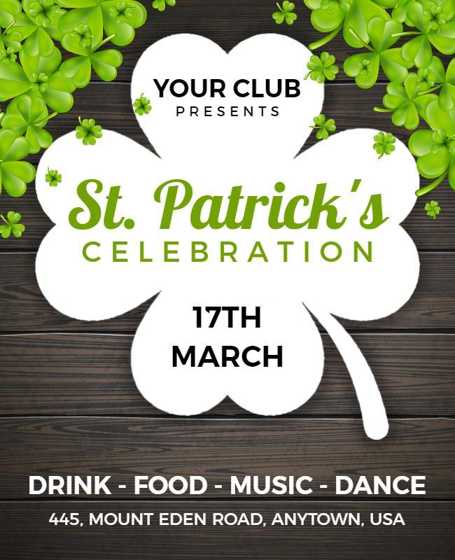 Vibrant Green Clover-Themed St. Patrick's Celebration Flyer Template