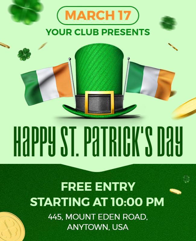 Cheerful Green Irish Celebration with Flags Event Flyer Template