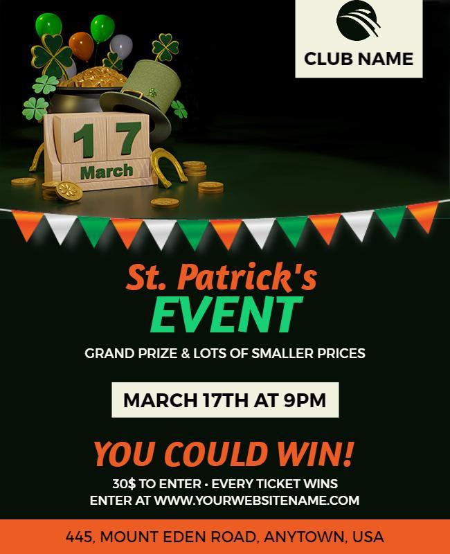 Festive Green St. Patrick's Day Event Lottery Flyer Template