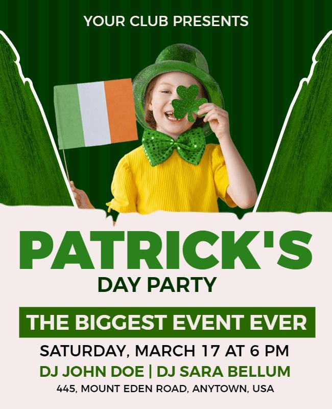 Cheerful Green Shamrock St. Patrick's Day Bash Flyer Template