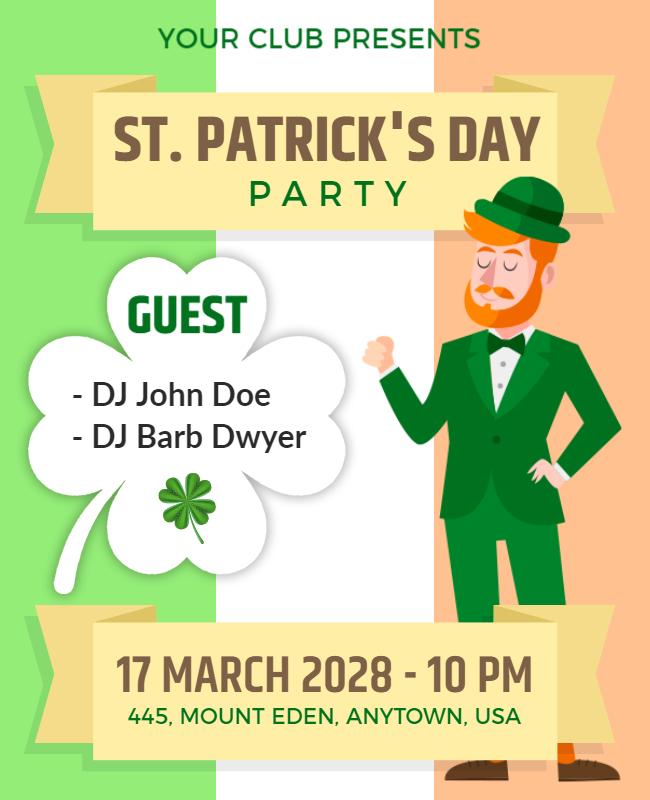 Festive Green St. Patrick's Day Celebration Party Flyer Template