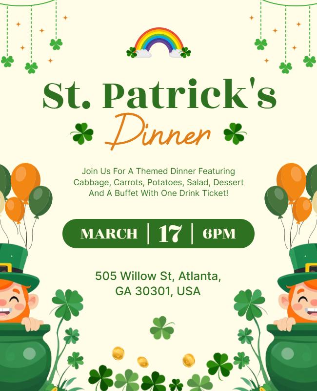 Festive Green St. Patrick's Themed Dinner Flyer Template