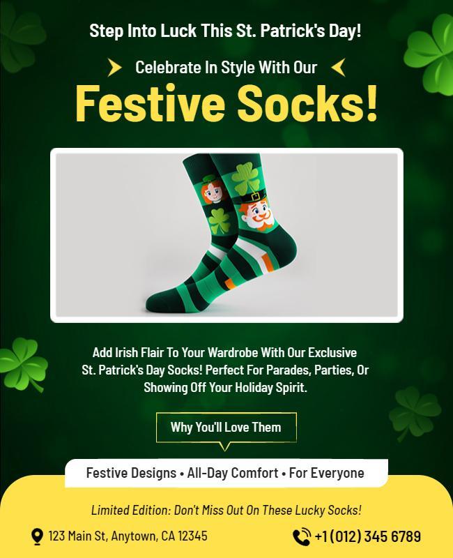 St Patricks Day Festive Socks Promotion Flyer Template