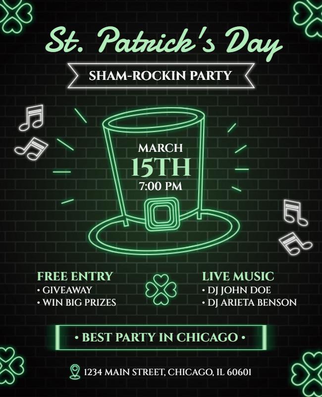 Luminous Green St. Patrick's Day Sham-Rockin Party Flyer Template