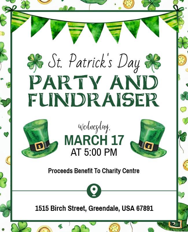 Festive Green St. Patrick's Day Fundraiser Party Flyer Template