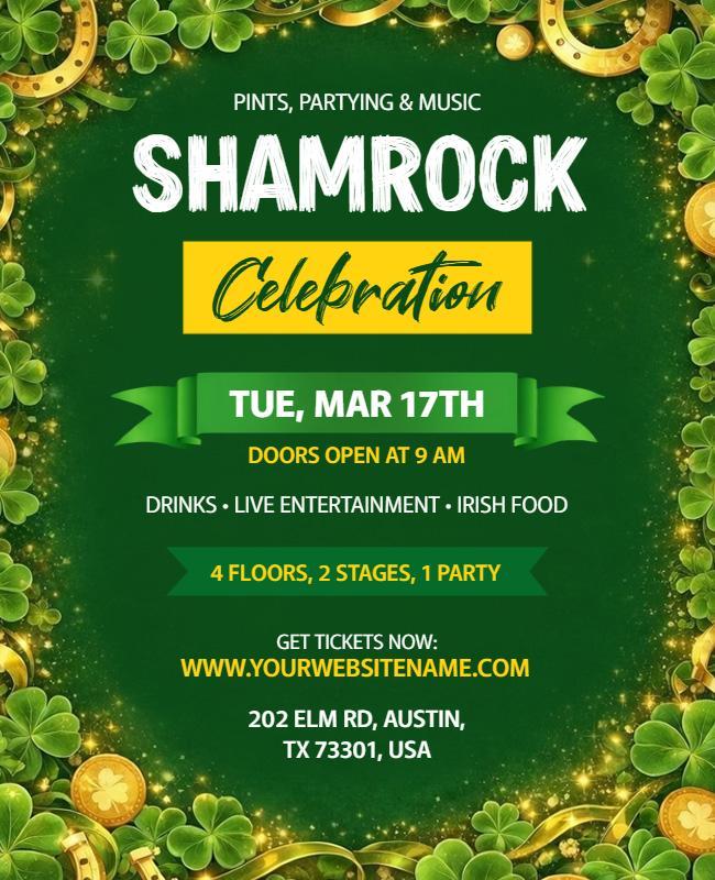 St. Patrick's Day Shamrock Celebration Flyer Template