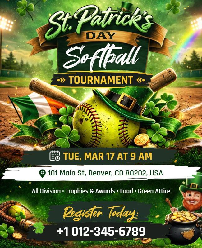 St. Patrick's Day Softball Tournament Flyer Template