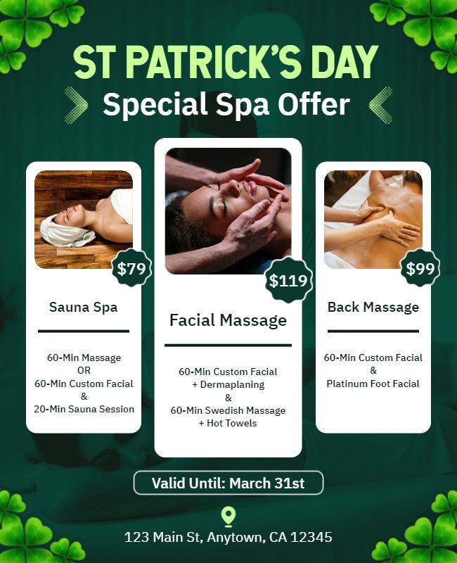 St Patricks Day Spa Special Offer Flyer Template