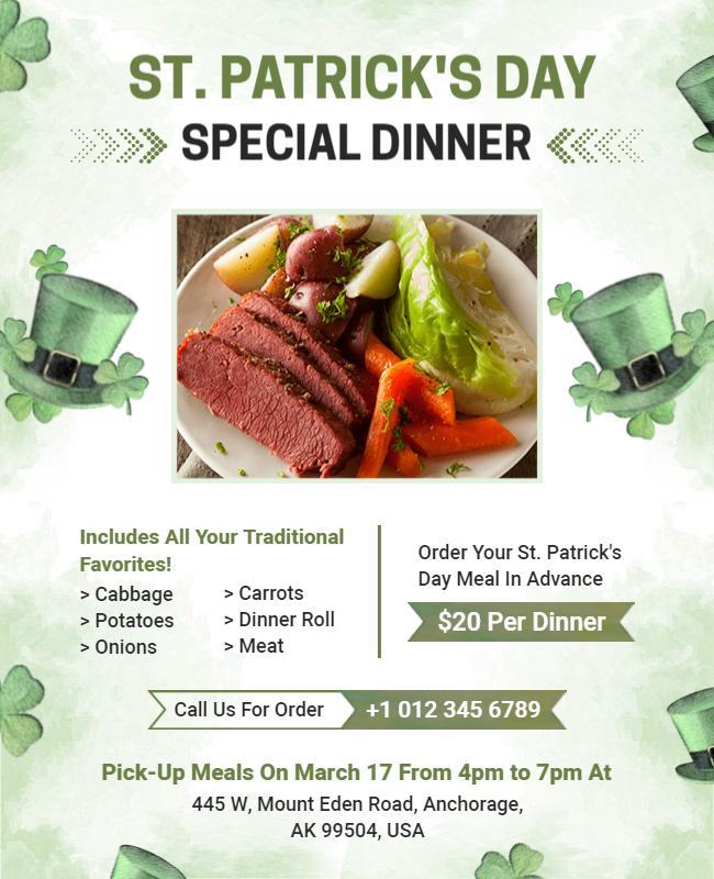 St Patricks Day Special Dinner Flyer Template