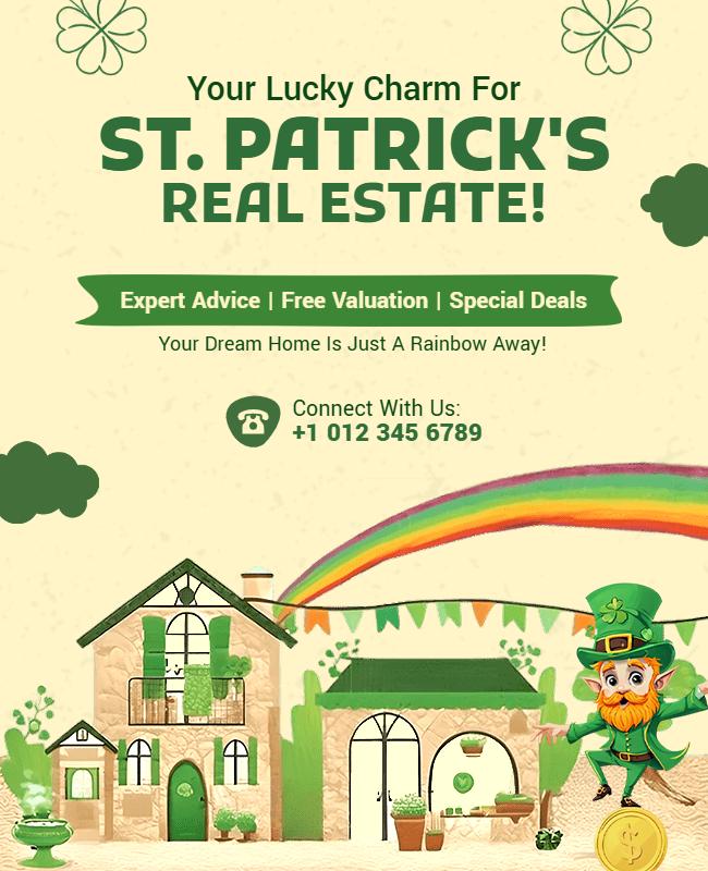 Festive Green St. Patrick's Real Estate Promotion Flyer Template