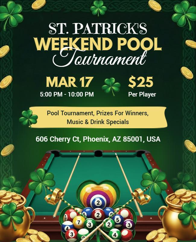 St. Patrick's Weekend Pool Tournament Flyer Template