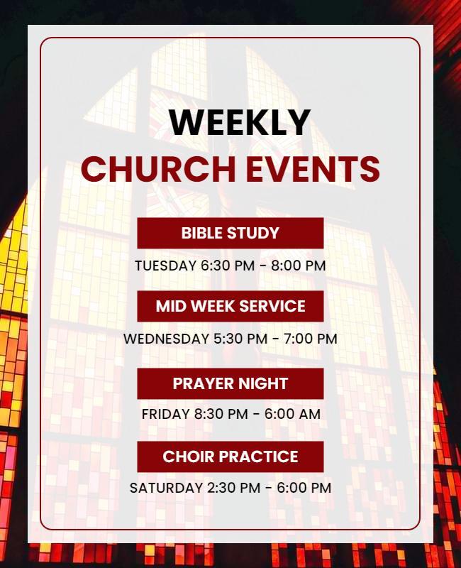 Stained Glass Weekly Church Events Schedule Poster Template