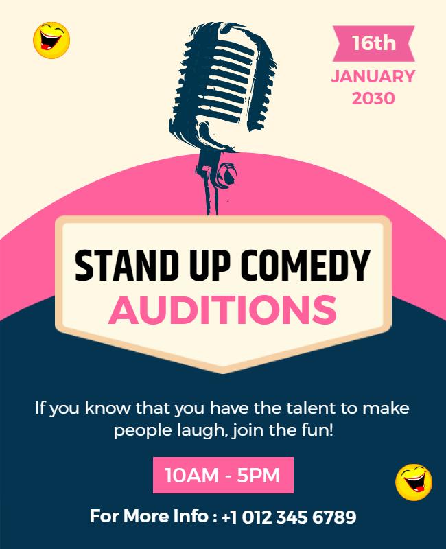 Stand Up Comedy Auditions Announcement Flyer Template