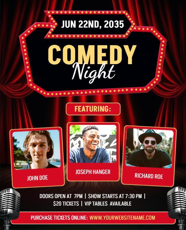 Vibrant Red Comedy Night Live Performance Flyer Template