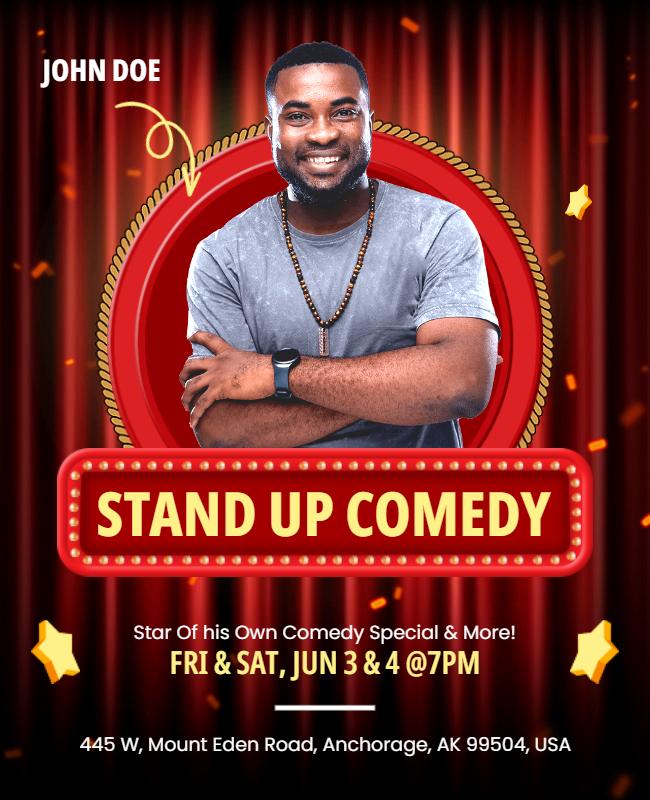 Vibrant Red Stand-Up Comedy Show Event Flyer Template