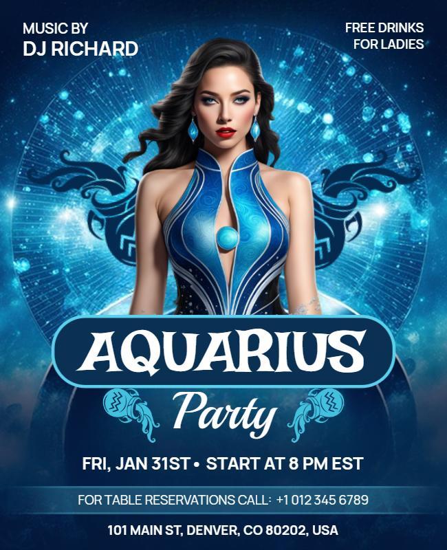 Star-Themed Aquarius Party Flyer Template