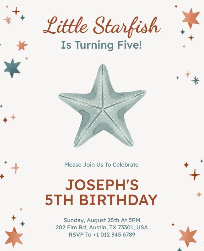 Starfish Theme Children's Birthday Flyer Template