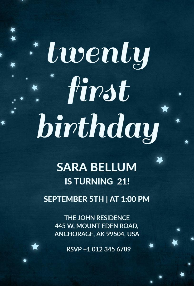 Starlit Night Sky 21st Birthday Celebration Invitation Template