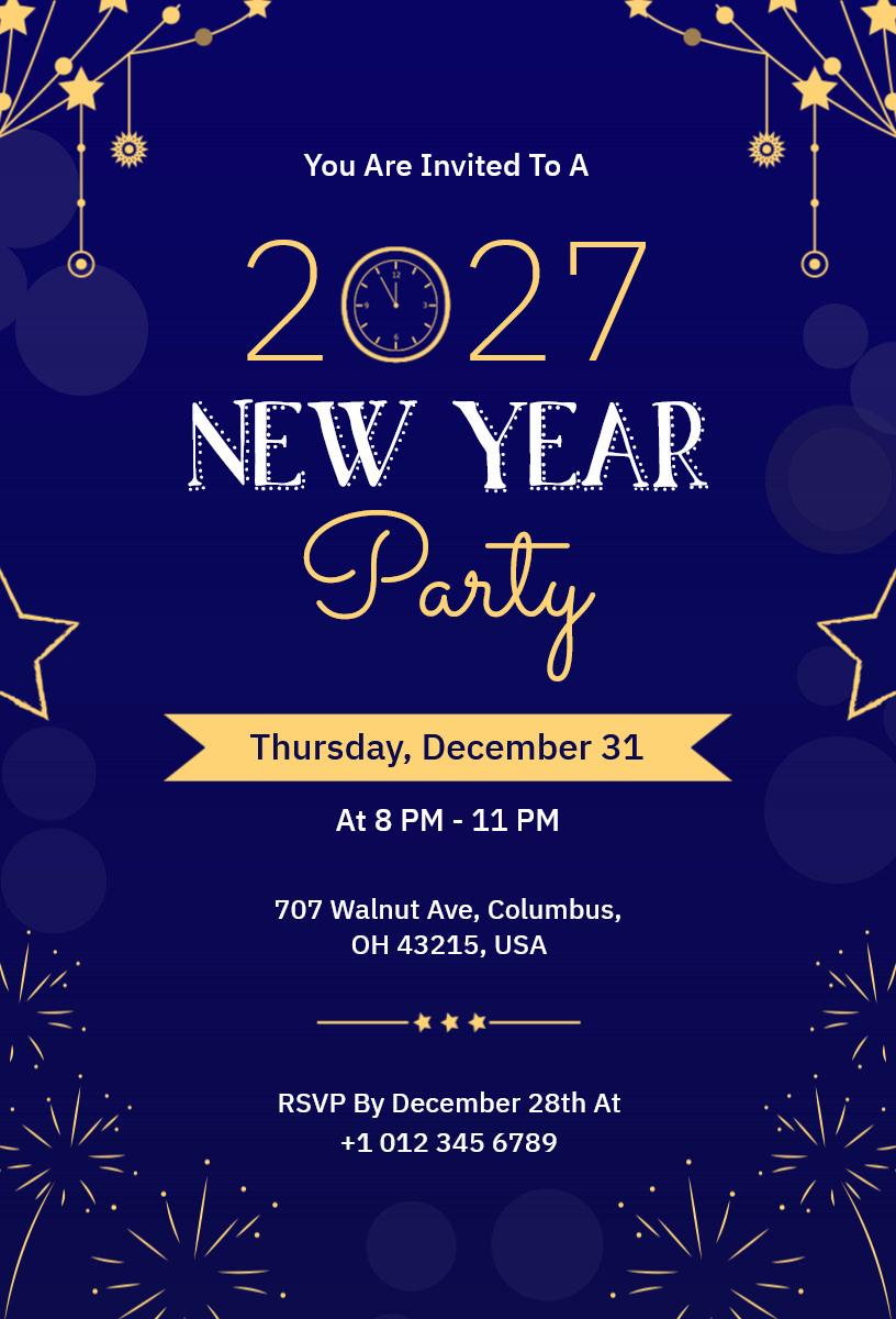 Starry Night 2027 New Year Party Invitation Template