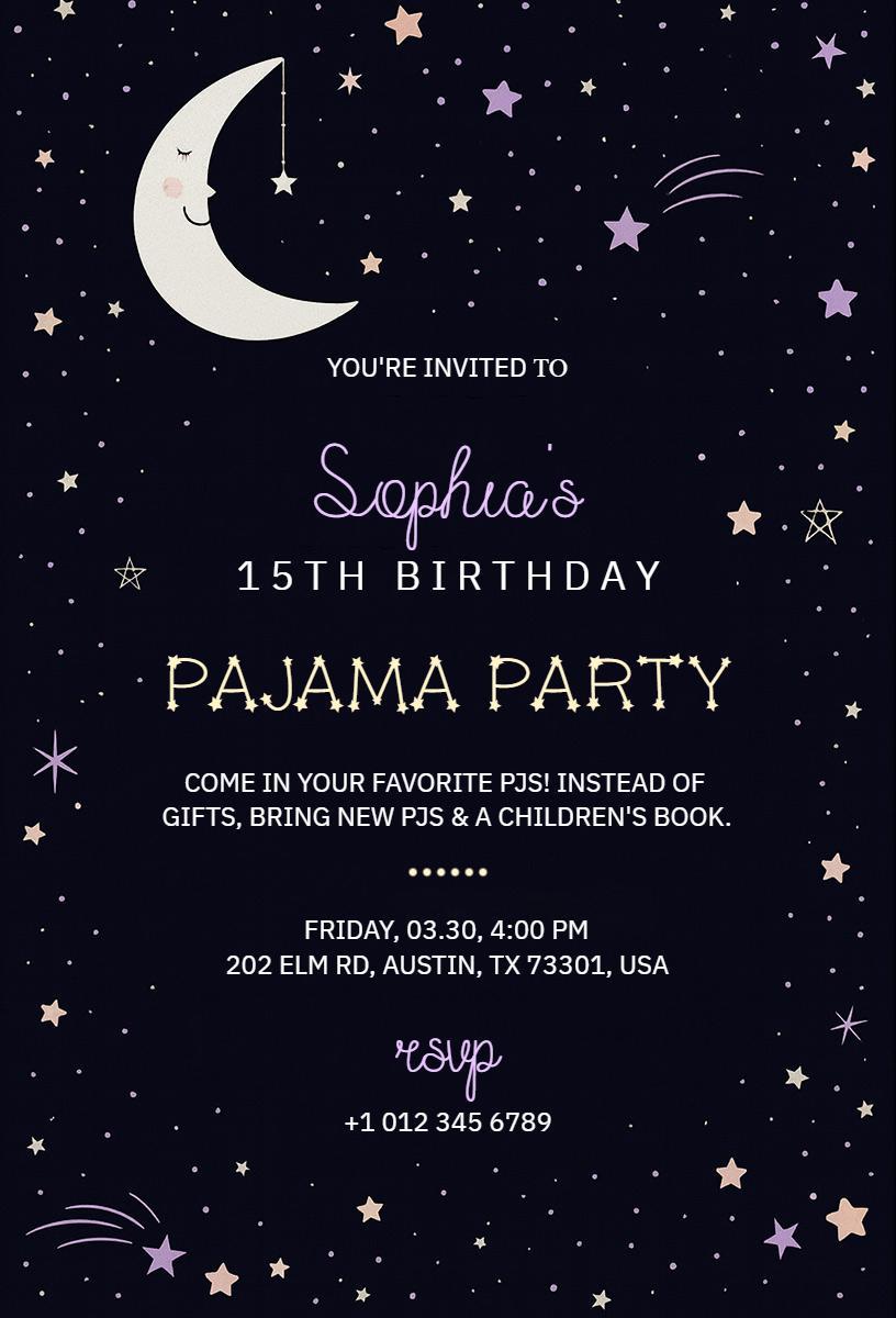 Starry Night Themed Pajama Party Invitation Template