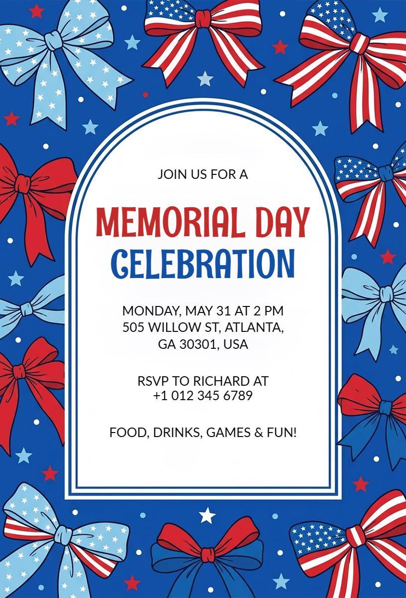 Stars Stripes Festive Memorial Day Celebration Invitation Template