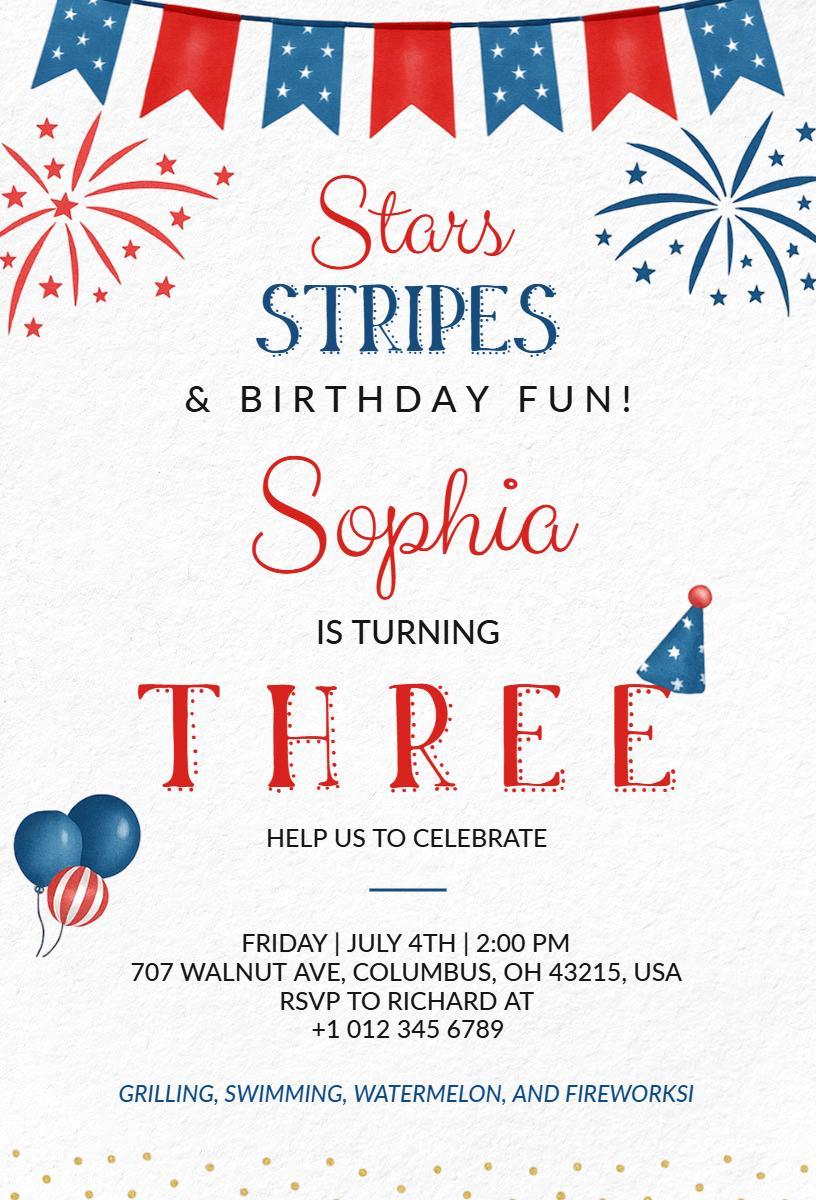 Stars Stripes Patriotic Birthday Celebration Invitation Template