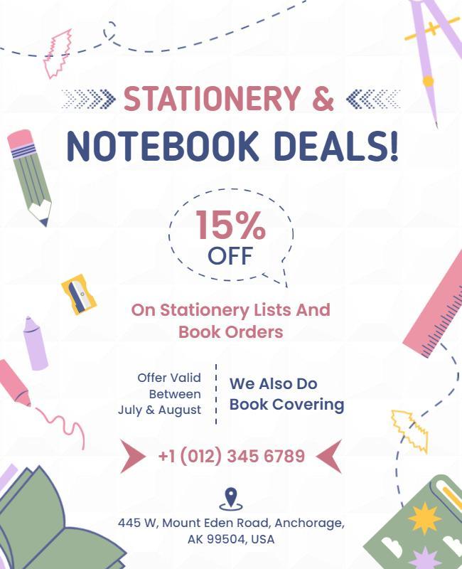 Stationery and Notebook Sale Promotion Flyer Template