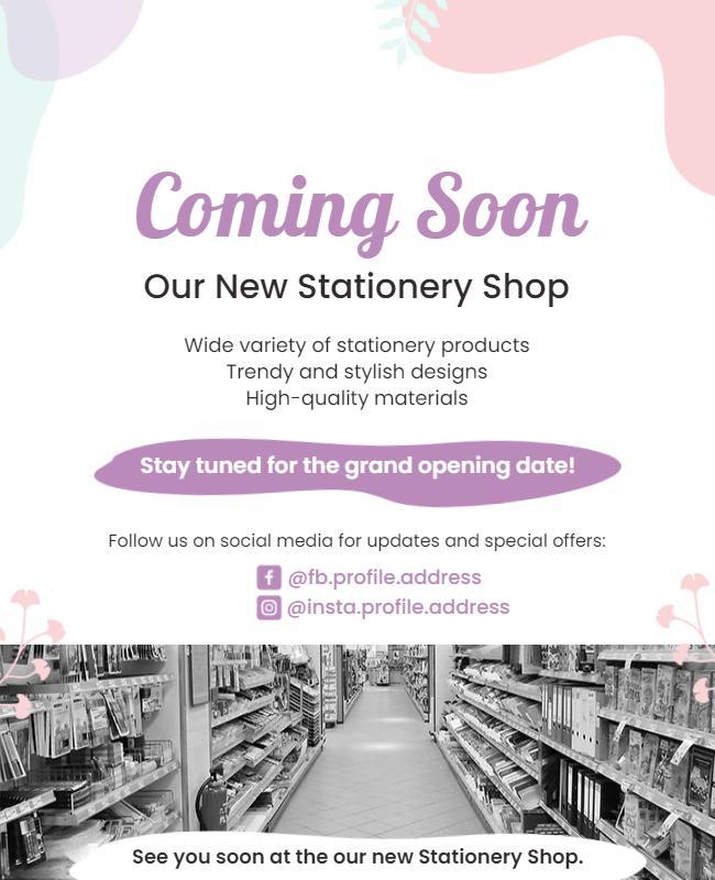 Stationery Shop Grand Opening Announcement Flyer Template