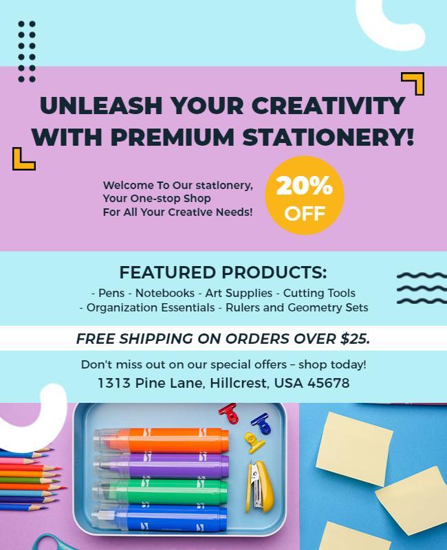 Stationery Store Creative Supplies Promotion Flyer Template