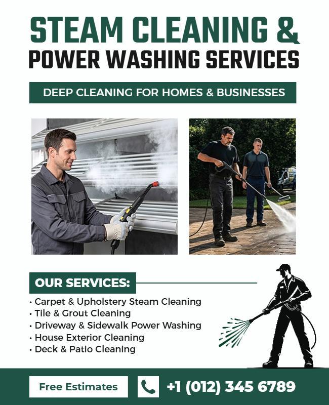 Steam Cleaning and Power Washing Services Flyer Template