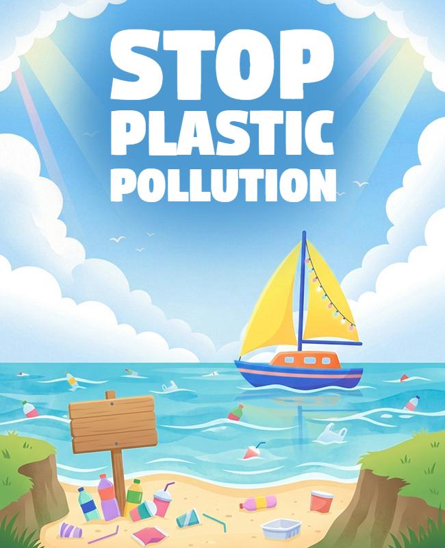 Stop Plastic Pollution Environmental Awareness Poster Template