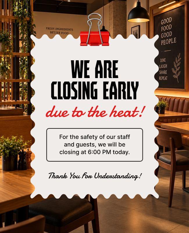 Store Early Closure Due to Heat Flyer Template