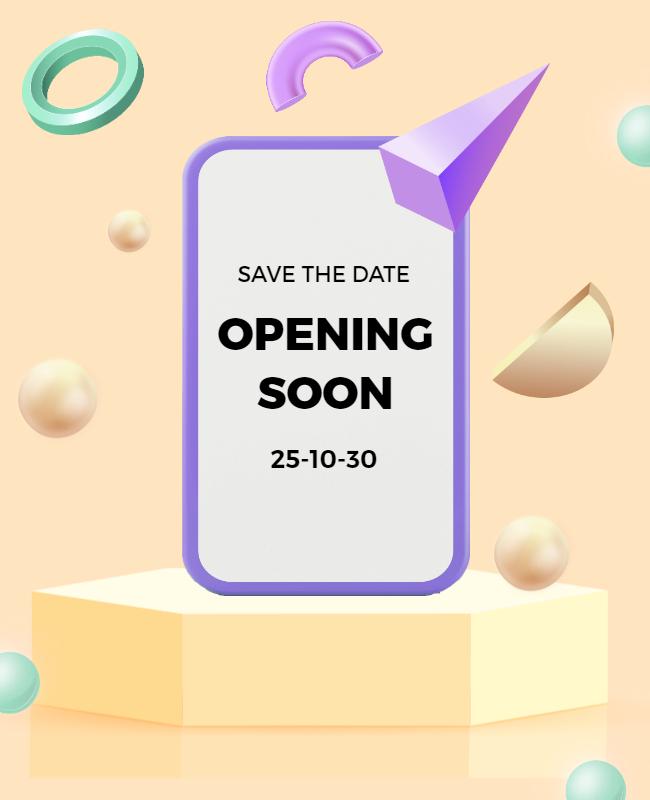 Playful Geometric Soft Pastel Opening Soon Announcement Flyer Template