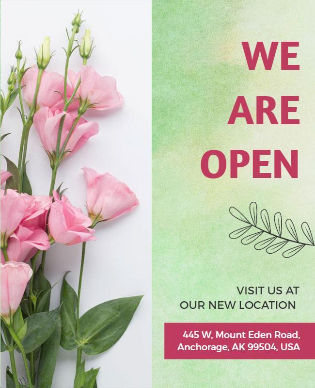 Store Opening Announcement with Floral Design Flyer Template