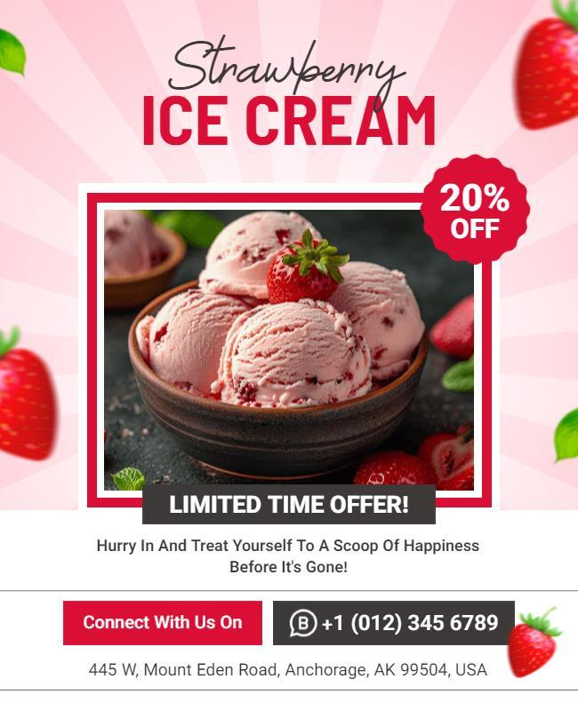 Strawberry Ice Cream Promotion Flyer Template