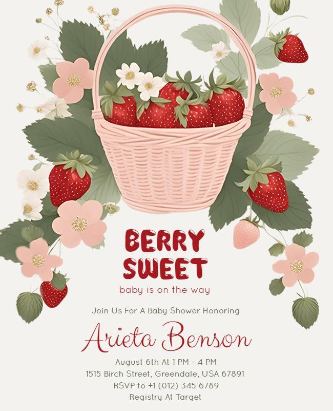 Strawberry Themed Baby Shower Invitation Flyer Template