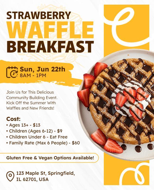 Strawberry Waffle Breakfast Event Flyer Template