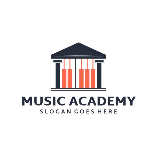 Striking Black and Orange Music Academy with Classical Elements Logo Template