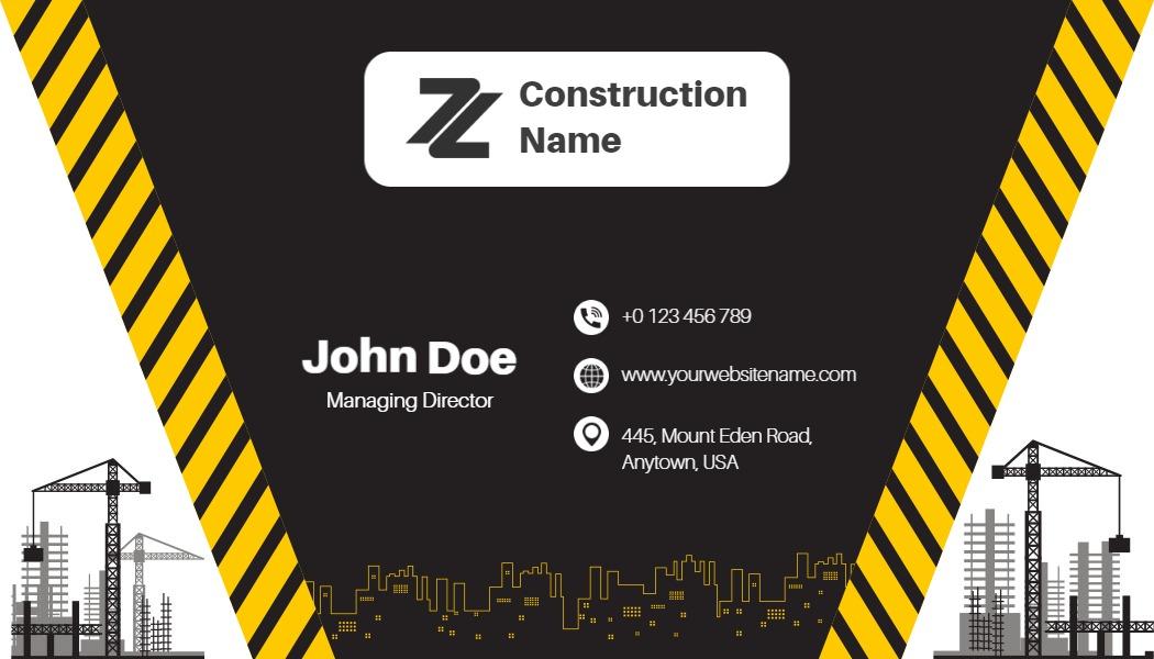Striking Black and Yellow Construction Industry Business Card Template