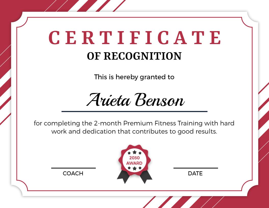 Striking Red Fitness Achievement Recognition Certificate Template