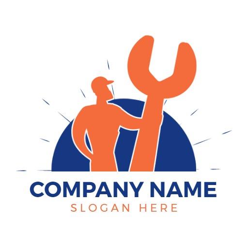 Strong Blue and Orange Mascot Holding a Wrench Logo Template