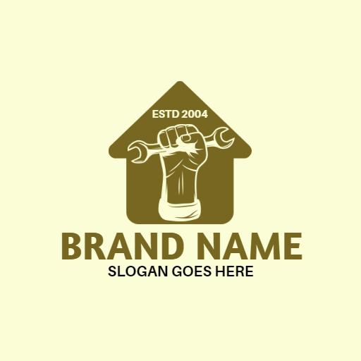 Strong Gold Hand with Tool Symbolizes Construction Services Logo Template