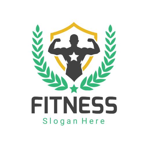 Strong Green and Gold Shield Design Representing Fitness Logo Template