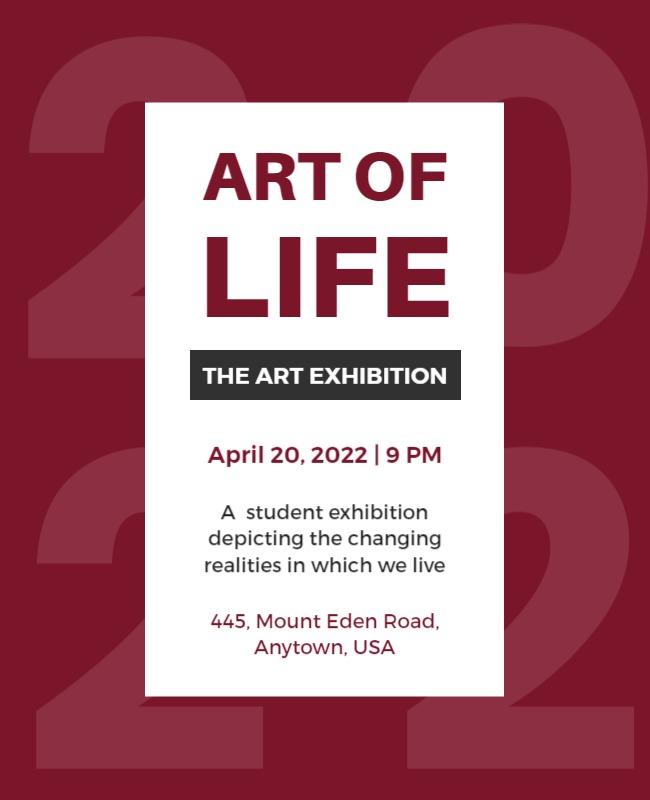 Bold Maroon Modern Art Exhibition Flyer Template